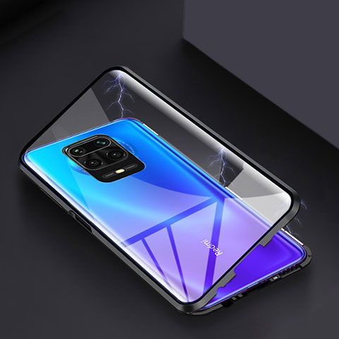 Custodia Lusso Alluminio Laterale Specchio 360 Gradi Cover per Xiaomi Redmi Note 9 Pro Nero