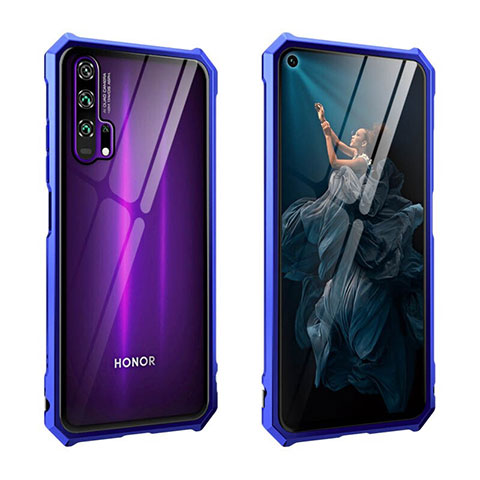 Custodia Lusso Alluminio Laterale Specchio 360 Gradi Cover T01 per Huawei Honor 20 Pro Blu