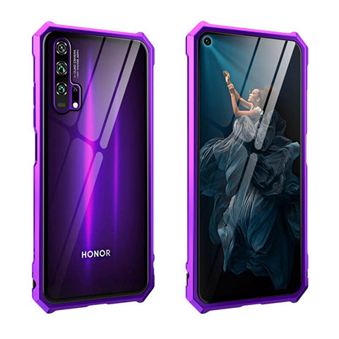 Custodia Lusso Alluminio Laterale Specchio 360 Gradi Cover T01 per Huawei Honor 20 Pro Viola