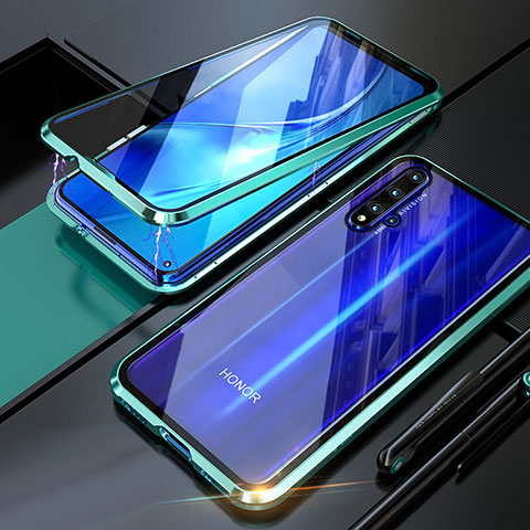 Custodia Lusso Alluminio Laterale Specchio 360 Gradi Cover T01 per Huawei Honor 20S Ciano