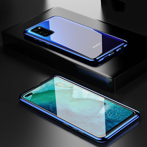 Custodia Lusso Alluminio Laterale Specchio 360 Gradi Cover T01 per Huawei Honor V30 Pro 5G Blu