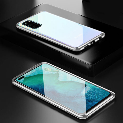 Custodia Lusso Alluminio Laterale Specchio 360 Gradi Cover T01 per Huawei Honor View 30 5G Argento