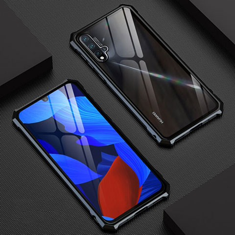 Custodia Lusso Alluminio Laterale Specchio 360 Gradi Cover T01 per Huawei Nova 5 Nero