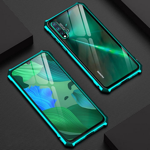 Custodia Lusso Alluminio Laterale Specchio 360 Gradi Cover T01 per Huawei Nova 5 Pro Ciano