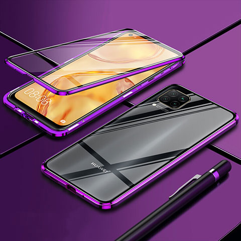 Custodia Lusso Alluminio Laterale Specchio 360 Gradi Cover T01 per Huawei Nova 7i Viola