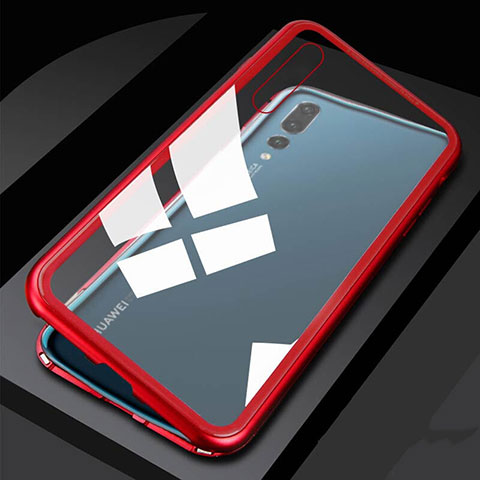 Custodia Lusso Alluminio Laterale Specchio 360 Gradi Cover T01 per Huawei P20 Pro Rosso