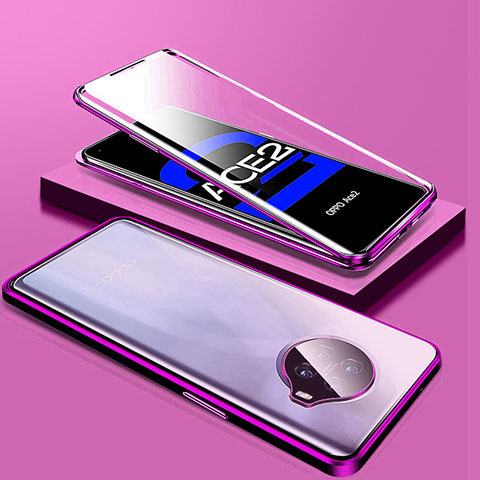 Custodia Lusso Alluminio Laterale Specchio 360 Gradi Cover T01 per Oppo Ace2 Blu