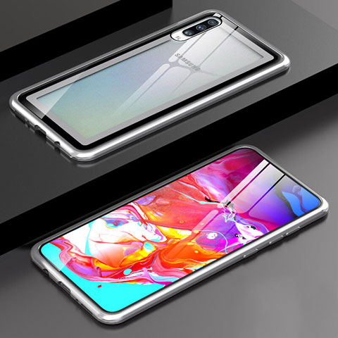 Custodia Lusso Alluminio Laterale Specchio 360 Gradi Cover T01 per Samsung Galaxy A70S Argento