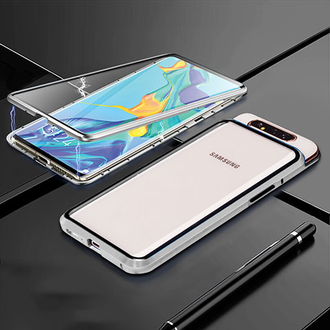 Custodia Lusso Alluminio Laterale Specchio 360 Gradi Cover T01 per Samsung Galaxy A90 4G Argento