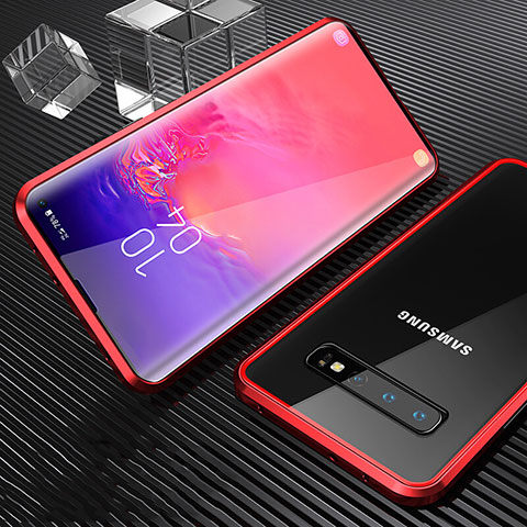 Custodia Lusso Alluminio Laterale Specchio 360 Gradi Cover T01 per Samsung Galaxy S10 5G Rosso