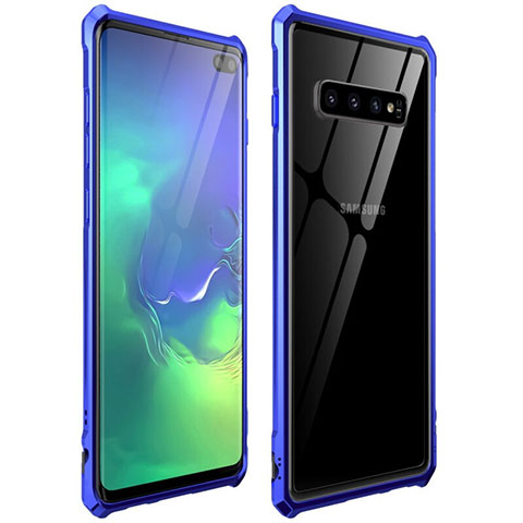 Custodia Lusso Alluminio Laterale Specchio 360 Gradi Cover T01 per Samsung Galaxy S10 Plus Blu