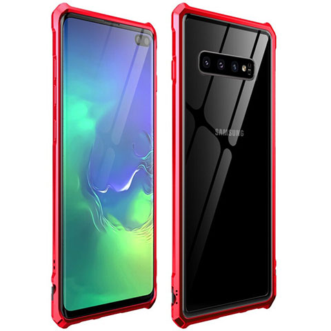 Custodia Lusso Alluminio Laterale Specchio 360 Gradi Cover T01 per Samsung Galaxy S10 Plus Rosso