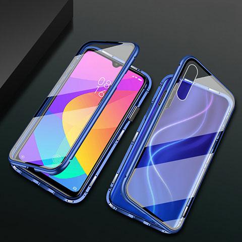 Custodia Lusso Alluminio Laterale Specchio 360 Gradi Cover T01 per Xiaomi Mi A3 Blu