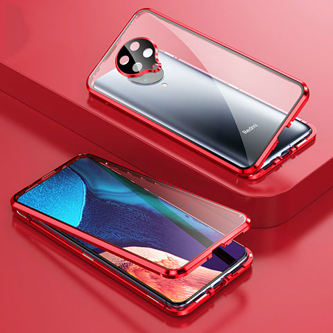 Custodia Lusso Alluminio Laterale Specchio 360 Gradi Cover T01 per Xiaomi Poco F2 Pro Rosso