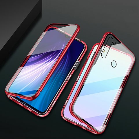 Custodia Lusso Alluminio Laterale Specchio 360 Gradi Cover T01 per Xiaomi Redmi Note 8 Rosso