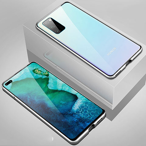 Custodia Lusso Alluminio Laterale Specchio 360 Gradi Cover T02 per Huawei Honor V30 Pro 5G Argento