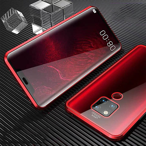 Custodia Lusso Alluminio Laterale Specchio 360 Gradi Cover T02 per Huawei Mate 20 X 5G Rosso