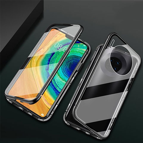 Custodia Lusso Alluminio Laterale Specchio 360 Gradi Cover T02 per Huawei Mate 30 Pro Nero