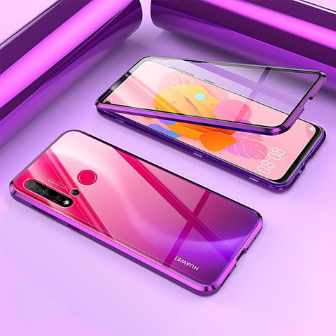 Custodia Lusso Alluminio Laterale Specchio 360 Gradi Cover T02 per Huawei Nova 5i Viola