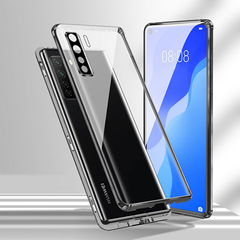 Custodia Lusso Alluminio Laterale Specchio 360 Gradi Cover T02 per Huawei Nova 7 SE 5G Nero