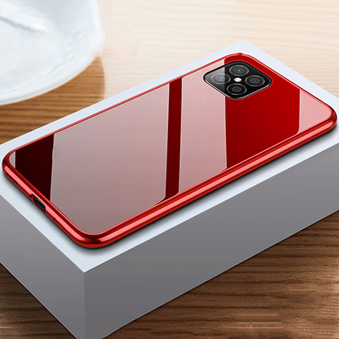 Custodia Lusso Alluminio Laterale Specchio 360 Gradi Cover T02 per Huawei Nova 8 SE 5G Rosso e Nero