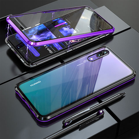 Custodia Lusso Alluminio Laterale Specchio 360 Gradi Cover T02 per Huawei P20 Viola