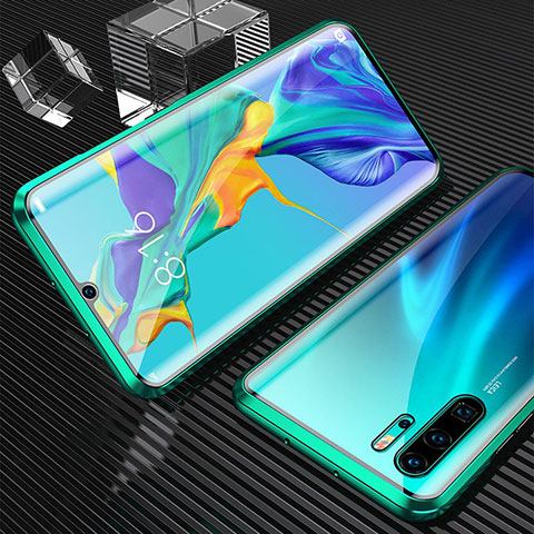 Custodia Lusso Alluminio Laterale Specchio 360 Gradi Cover T02 per Huawei P30 Pro New Edition Verde