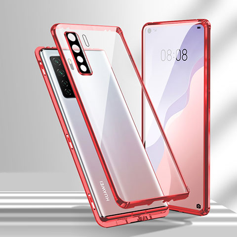 Custodia Lusso Alluminio Laterale Specchio 360 Gradi Cover T02 per Huawei P40 Lite 5G Rosso