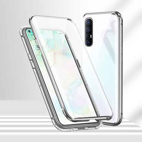 Custodia Lusso Alluminio Laterale Specchio 360 Gradi Cover T02 per Oppo Reno3 Pro Argento