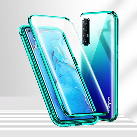 Custodia Lusso Alluminio Laterale Specchio 360 Gradi Cover T02 per Oppo Reno3 Pro Verde