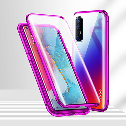 Custodia Lusso Alluminio Laterale Specchio 360 Gradi Cover T02 per Oppo Reno3 Pro Viola