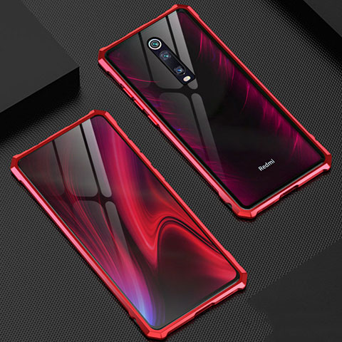 Custodia Lusso Alluminio Laterale Specchio 360 Gradi Cover T02 per Xiaomi Mi 9T Pro Rosso