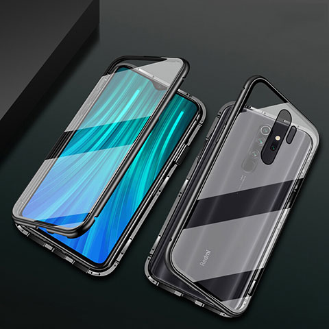 Custodia Lusso Alluminio Laterale Specchio 360 Gradi Cover T02 per Xiaomi Redmi Note 8 Pro Nero