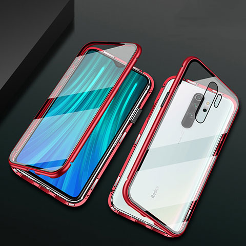 Custodia Lusso Alluminio Laterale Specchio 360 Gradi Cover T02 per Xiaomi Redmi Note 8 Pro Rosso