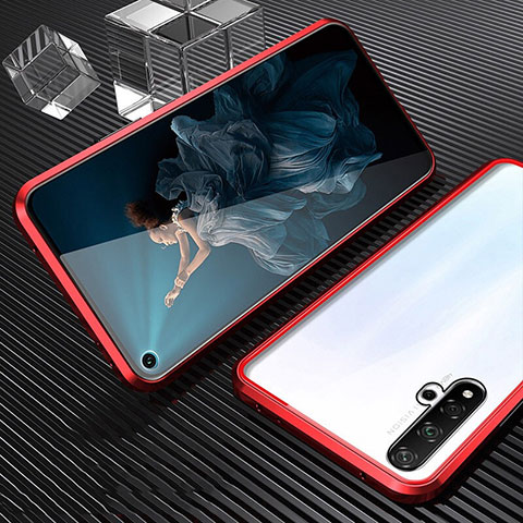 Custodia Lusso Alluminio Laterale Specchio 360 Gradi Cover T03 per Huawei Honor 20 Rosso