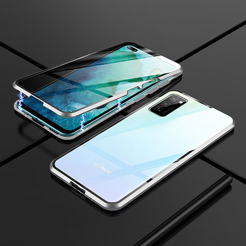 Custodia Lusso Alluminio Laterale Specchio 360 Gradi Cover T03 per Huawei Honor View 30 Pro 5G Argento