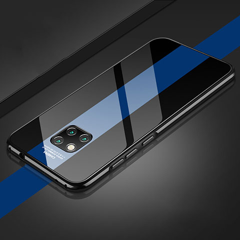 Custodia Lusso Alluminio Laterale Specchio 360 Gradi Cover T03 per Huawei Mate 20 Pro Blu