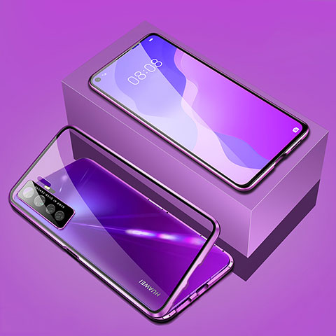 Custodia Lusso Alluminio Laterale Specchio 360 Gradi Cover T03 per Huawei Nova 7 SE 5G Viola