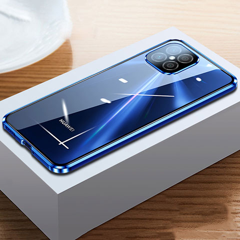 Custodia Lusso Alluminio Laterale Specchio 360 Gradi Cover T03 per Huawei Nova 8 SE 5G Blu