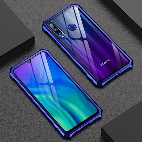 Custodia Lusso Alluminio Laterale Specchio 360 Gradi Cover T03 per Huawei P Smart+ Plus (2019) Blu