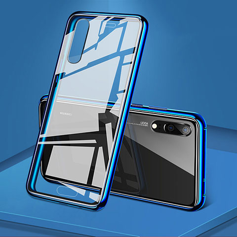 Custodia Lusso Alluminio Laterale Specchio 360 Gradi Cover T03 per Huawei P20 Blu