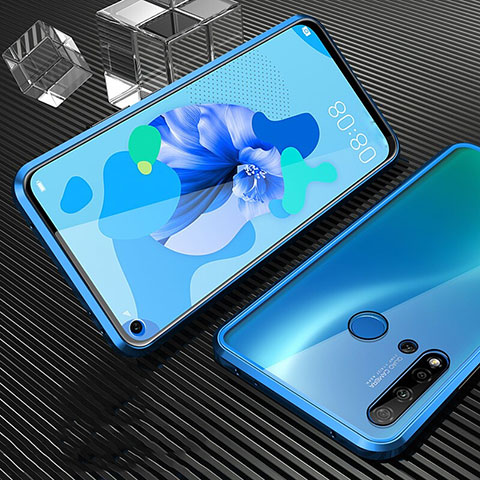 Custodia Lusso Alluminio Laterale Specchio 360 Gradi Cover T03 per Huawei P20 Lite (2019) Blu