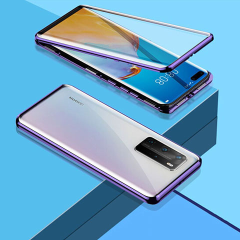 Custodia Lusso Alluminio Laterale Specchio 360 Gradi Cover T03 per Huawei P40 Pro Viola