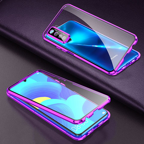 Custodia Lusso Alluminio Laterale Specchio 360 Gradi Cover T03 per Oppo F15 Viola