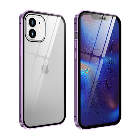 Custodia Lusso Alluminio Laterale Specchio 360 Gradi Cover T04 per Apple iPhone 12 Mini Lavanda