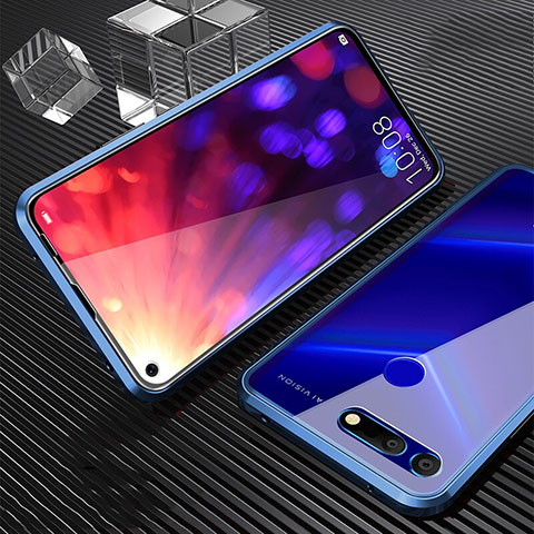 Custodia Lusso Alluminio Laterale Specchio 360 Gradi Cover T04 per Huawei Honor View 20 Blu