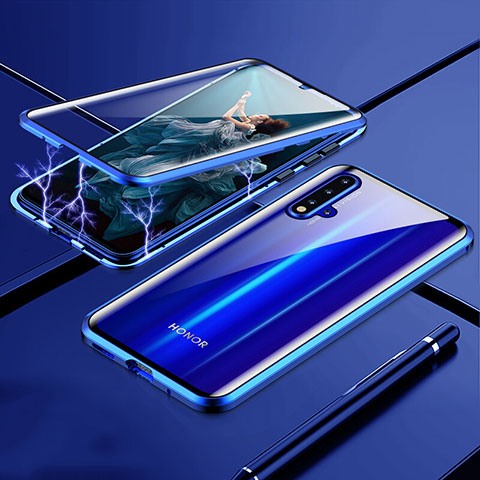 Custodia Lusso Alluminio Laterale Specchio 360 Gradi Cover T04 per Huawei Nova 5 Pro Blu