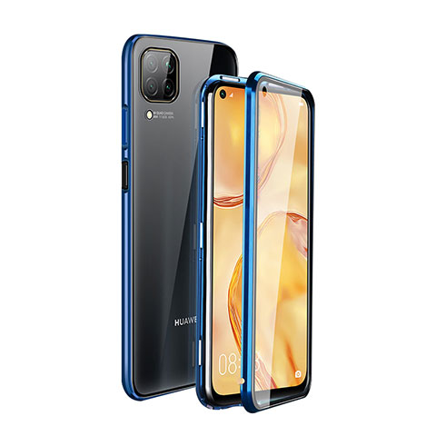 Custodia Lusso Alluminio Laterale Specchio 360 Gradi Cover T04 per Huawei Nova 6 SE Blu