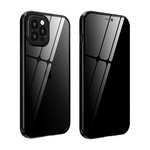 Custodia Lusso Alluminio Laterale Specchio 360 Gradi Cover T05 per Apple iPhone 12 Pro Max Nero