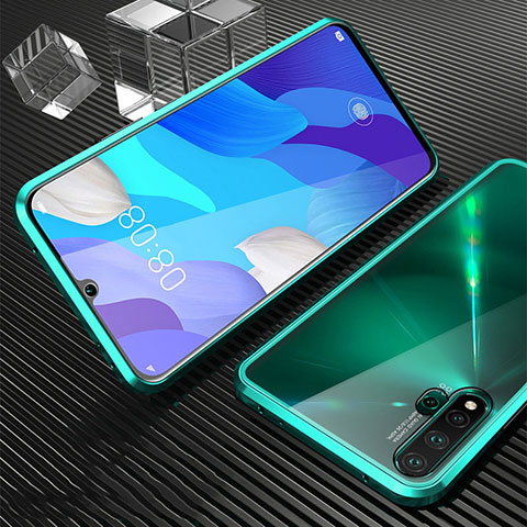 Custodia Lusso Alluminio Laterale Specchio 360 Gradi Cover T05 per Huawei Nova 5 Ciano